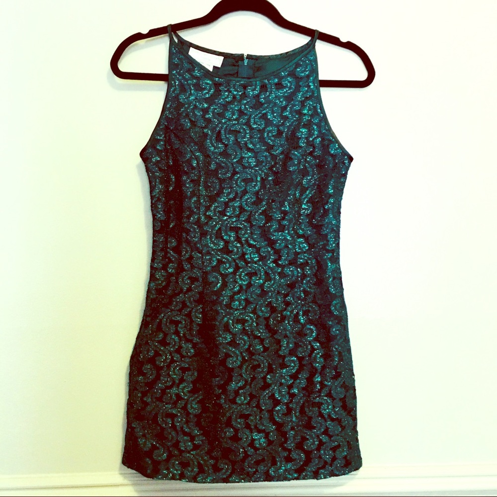 1980s Sparky emerald lace Jessica McClintock Gunne Sax party dress